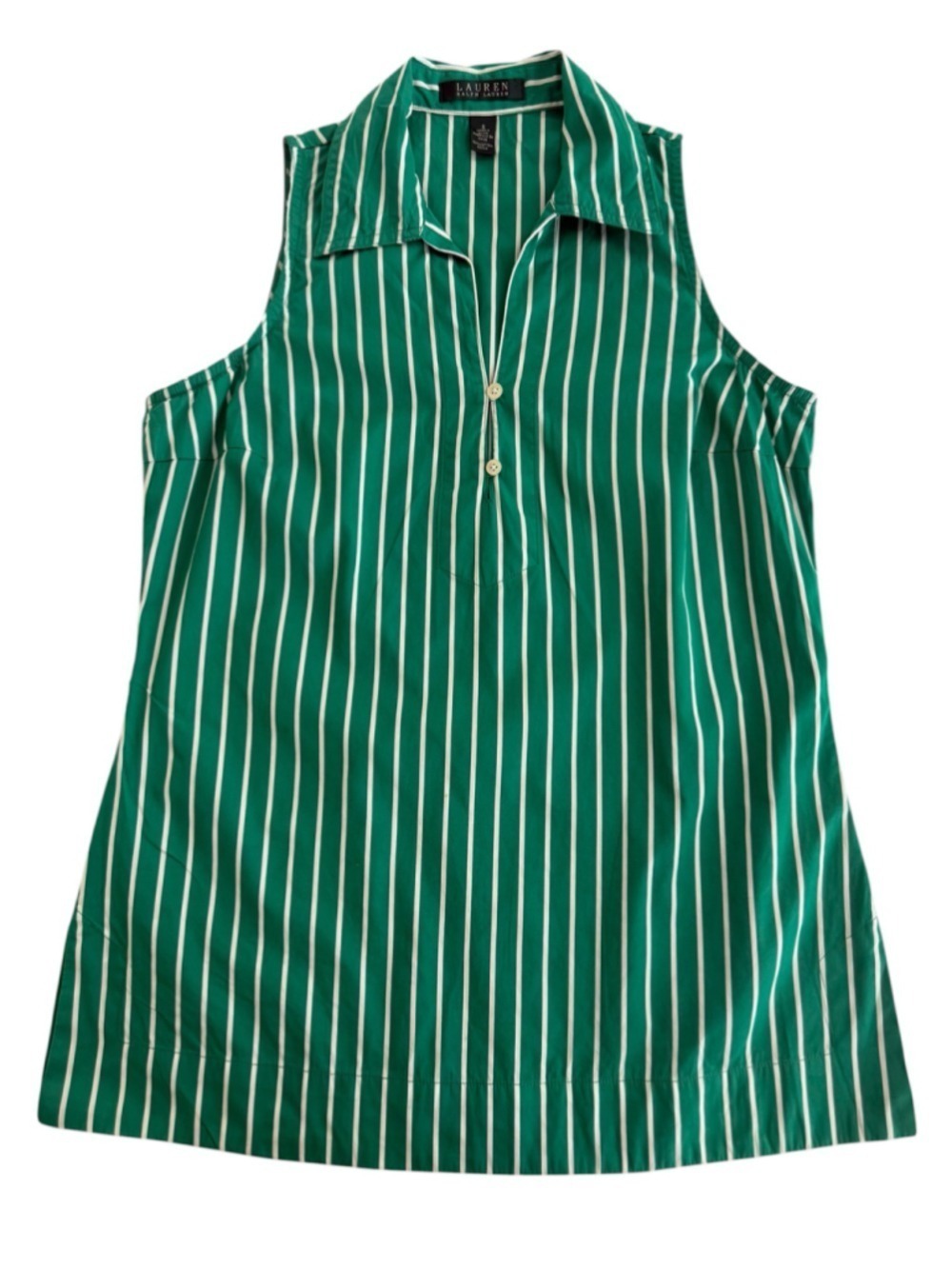 Women's LAUREN Ralph Lauren Green & White Striped Cotton Top Size Small